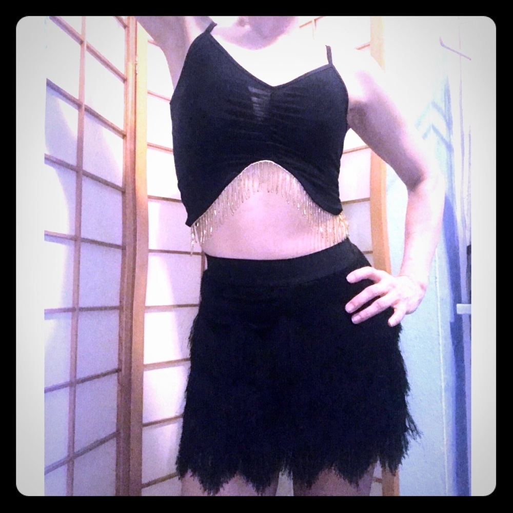 BCBG MAXAZRIA Fringed Black Mini Skirt xxs